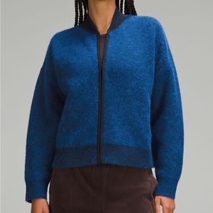 Alpaca wool blend knit bomber jacket